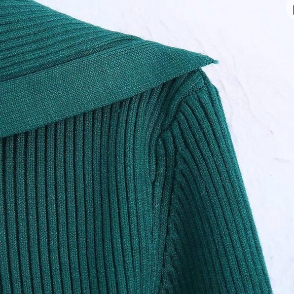 Zara-Lapel Solid Ribbed Knitwear Cropped Sweater - Picture 6 of 9